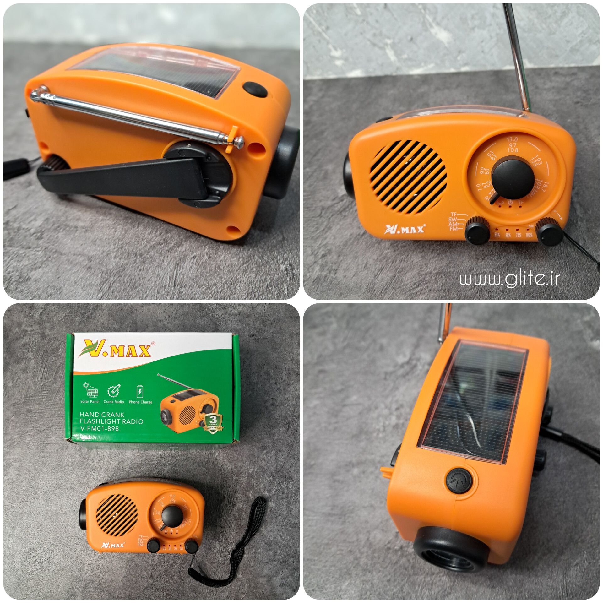 رادیو خورشیدی هندلی بلوتوث دار ویمکس v-fm898-01 رادیو خورشیدی هندلی بلوتوث دار ویمکس v-fm898-01