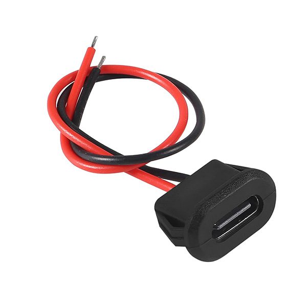 سوکت (کانکتور مادگی) USB-C سیم دار بیضی فشاری مشکی سوکت (کانکتور مادگی) USB-C سیم دار بیضی فشاری مشکی