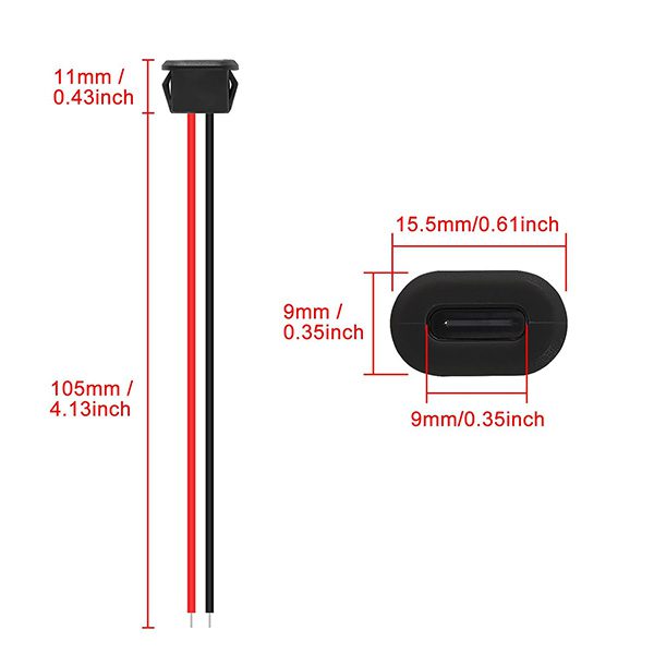 سوکت (کانکتور مادگی) USB-C سیم دار بیضی فشاری مشکی سوکت (کانکتور مادگی) USB-C سیم دار بیضی فشاری مشکی