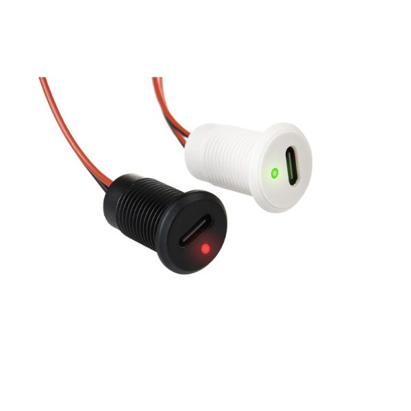 سوکت (کانکتور مادگی) USB-C سیم دار دایره مهره و نشانگر دار سفید سوکت (کانکتور مادگی) USB-C سیم دار دایره مهره و نشانگر دار